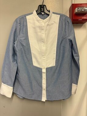 Veronica Beard Blue and White Panel Button-Down Shirt